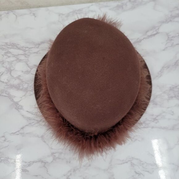 Arlington Hat Co Wool Chocolate Brown With feather band Bucket Hat Church Felt - Picture 6 of 16